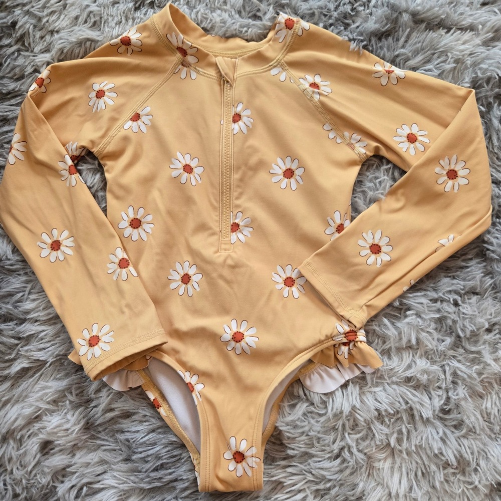 Modern Moments by Gerber Girls Mustard Yellow Daisy Long Sleeve Swimsuit‎ 3T